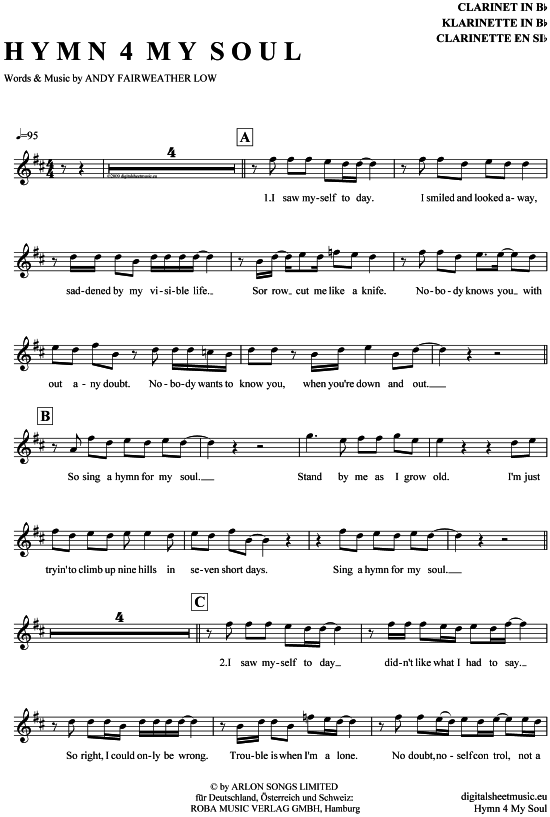 Hymn 4 my soul (Klarinette in B) (Klarinette) von Joe Cocker