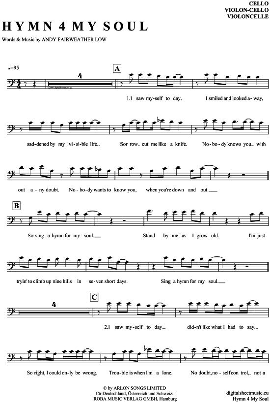 Hymn 4 my soul (Violon-Cello) (Violoncello) von Joe Cocker