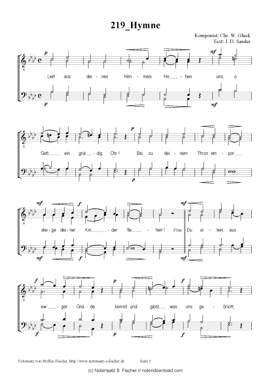Hymne (M nnerchor) (M nnerchor) von Chr. W. Gluck  J. D. Sander 