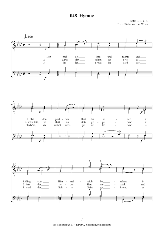 Hymne (M nnerchor) (M nnerchor) von E. H. z. S.  M ller von der Werra 