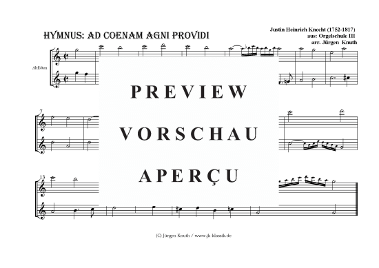 Hymnus Ad Coenam Adni Providi  aus Orgelschule 3 (Duett 2x Fl te) (Duett (Fl te)) von Justin-Heinrich Knecht (1752-1817)