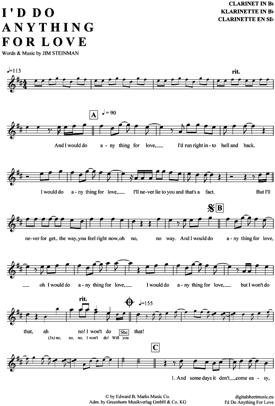 I acute d do anything for love (Klarinette in B) (Klarinette) von Meat Loaf
