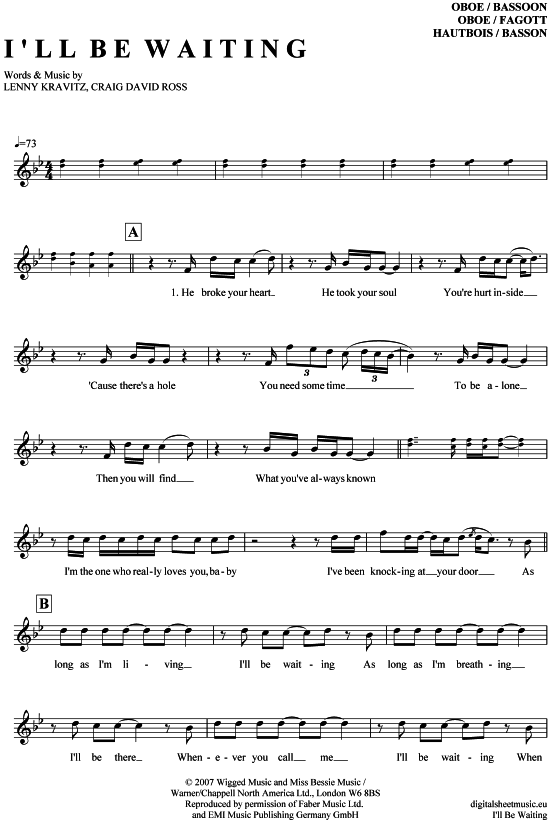 I acute ll be waiting (Oboe  Fagott) (Oboe Fagott) von Lenny Kravitz