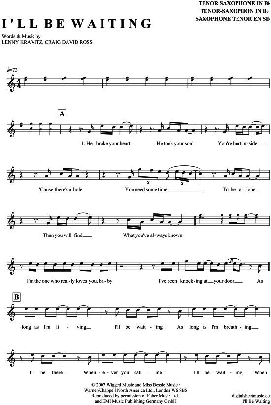 I acute ll be waiting (Tenor-Sax) (Tenor Saxophon) von Lenny Kravitz