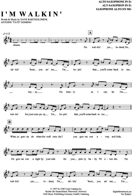 I acute m walkin (Alt-Sax) (Alt Saxophon) von Fats Domino