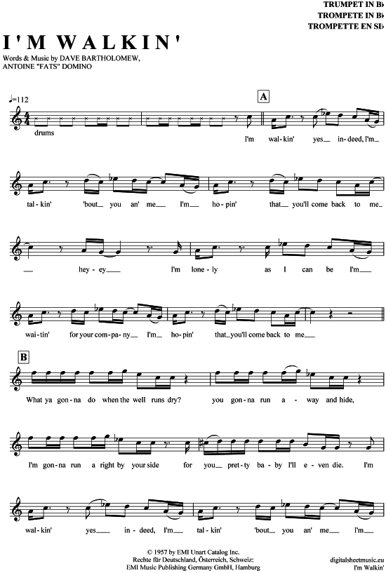 I acute m walkin (Trompete in B) (Trompete) von Fats Domino