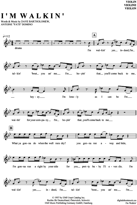 I acute m walkin (Violine) (Violine) von Fats Domino