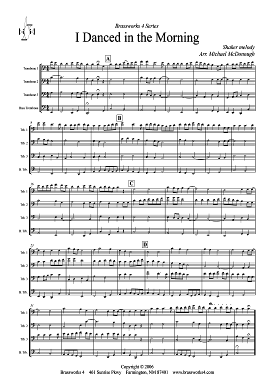 I Danced in the Morning (Posaunen-Quartett) (Quartett (Posaune)) von Shaker Melodie