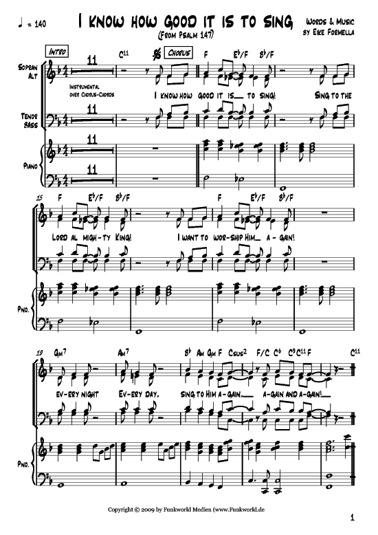 I know how good is to sing (Klavier + Gesang) (Gemischter Chor Klavier) von Eike Formella (aus Songs for Gospel Vol. 2)