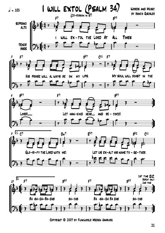 I will extol (Psalm 34) (Gemischter Chor) (Gemischter Chor) von Hanjo G auml bler (aus Songs for Gospel Vol. 2)