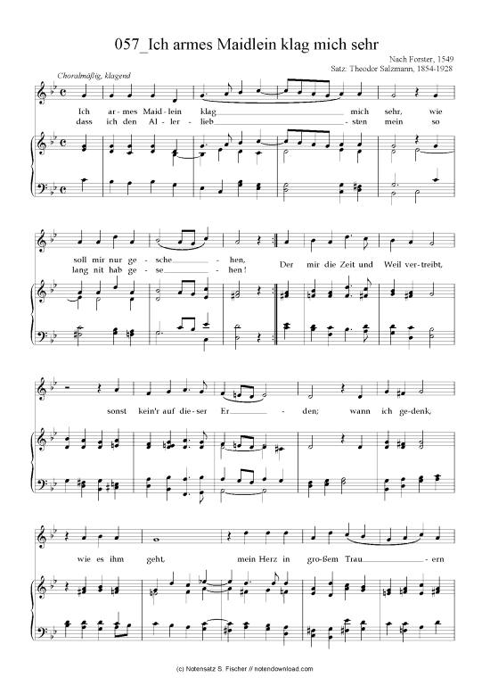 Ich armes Maidlein klag mich sehr (Klavier + Gesang) (Klavier  Gesang) von Nach Forster 1549 