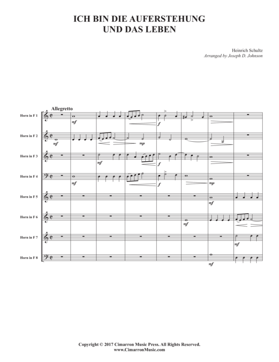 Ich ben die auferstehung und das leben (Horn Ensemble 1-8 H ouml rner in F) (Ensemble (Blechbl ser)) von Heinrich Schultz