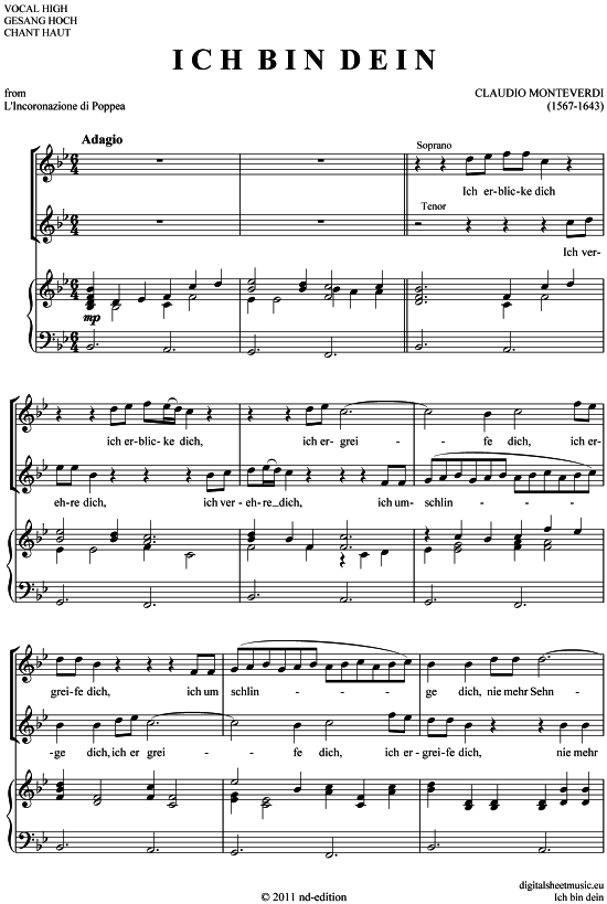 Ich bin dein (Hochzeitsduett - Sopran  Tenor) (Klavier  Gesang) von Claudio Monteverdi