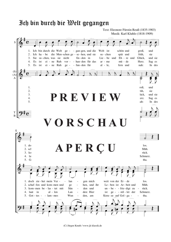 Ich bin durch die Welt gegangen (Gemischter Chor S S A A T B) (Gemischter Chor (5 stimmig)) von Karl Kluhlo