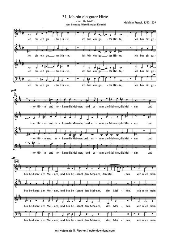 Ich bin ein guter Hirte (Gemischter Chor) (Gemischter Chor) von Melchior Franck (1580-1639)