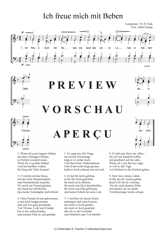 Ich freue mich mit Beben (Gemischter Chor) (Gemischter Chor) von Ch. H. Rink  Albert Knapp 