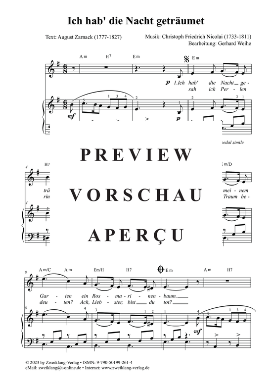 Ich hab die Nacht getr umet (Gesang + Klavier) (Klavier  Gesang) von Christoph Friedrich Nicolai
