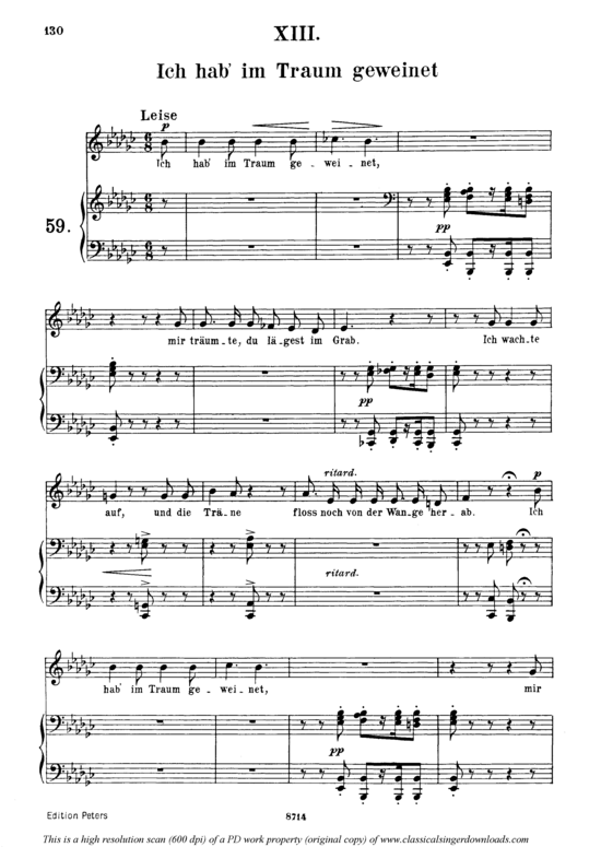 Ich hab im Traum geweinet Op.48 No.13 (Gesang mittel + Klavier) (Klavier  Gesang mittel) von Robert Schumann