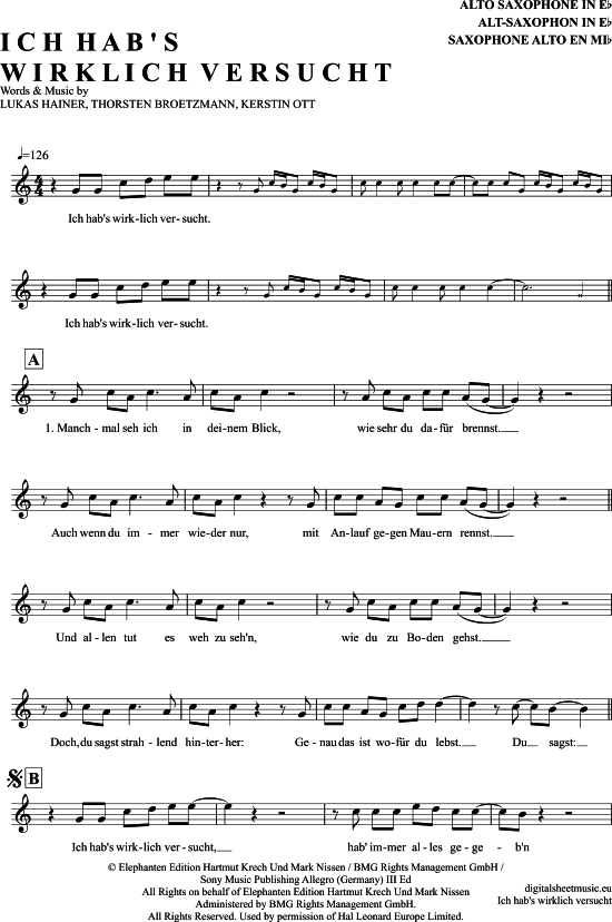 Ich Hab S Wirklich Versucht (Alt-Sax) (Alt Saxophon) von Kerstin Ott