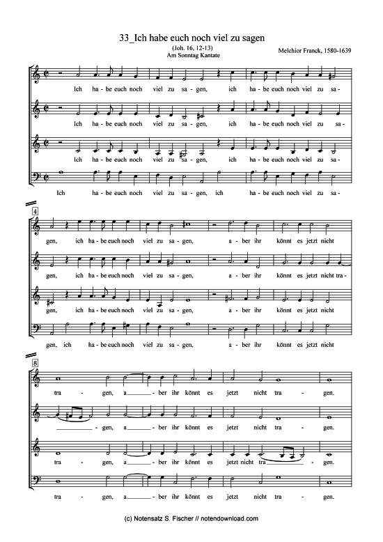 Ich habe euch noch viel zu sagen (Gemischter Chor) (Gemischter Chor) von Melchior Franck (1580-1639)
