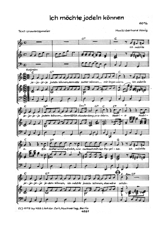 Ich m ouml chte jodeln k ouml nnen (Klavier + Gesang) (Klavier Gesang  Gitarre) von Gerhard Honig Ursula Upmeier (1975)