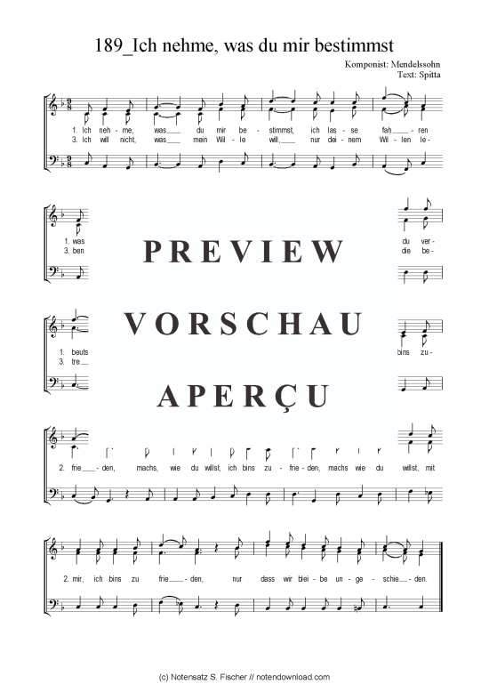 Ich nehme was du mir bestimmst (Gemischter Chor SAB) (Gemischter Chor (SAB)) von Mendelssohn  Spitta