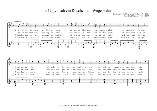 Ich sah ein R schen am Wege stehn (Gitarre + Gesang) (Gitarre  Gesang) von Carl Maria von Weber  1786-1826  Karl M chler 1763 - 1857