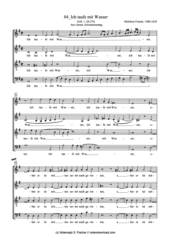 Ich taufe mit Wasser (Gemischter Chor) (Gemischter Chor) von Melchior Franck (1580-1639)