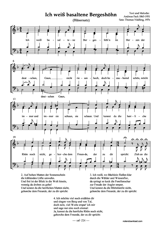 Ich wei basaltene Bergesh hn (Gemischter Chor) (Gemischter Chor) von Andreas Fack (arr. Thomas N dling)