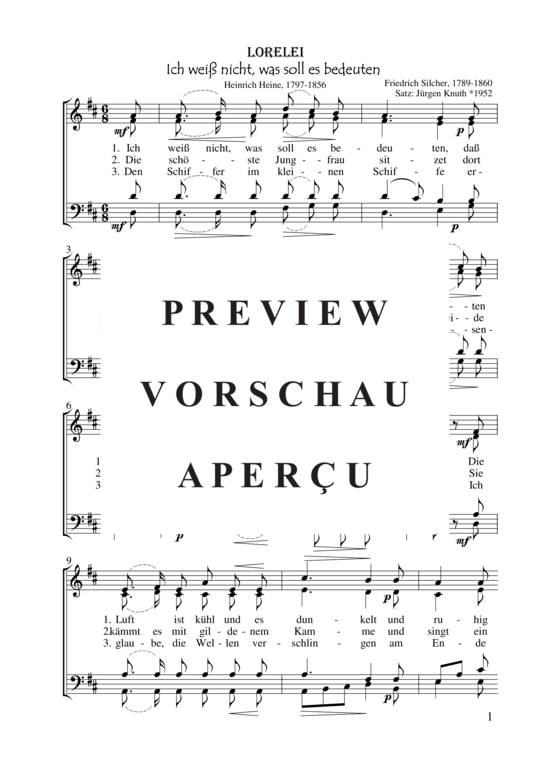 Ich wei nicht was soll es bedeuten (Lorelei) (Gemischter Chor) (Gemischter Chor) von Friedrich Silcher (1789-1860) Satz J rgen Knuth