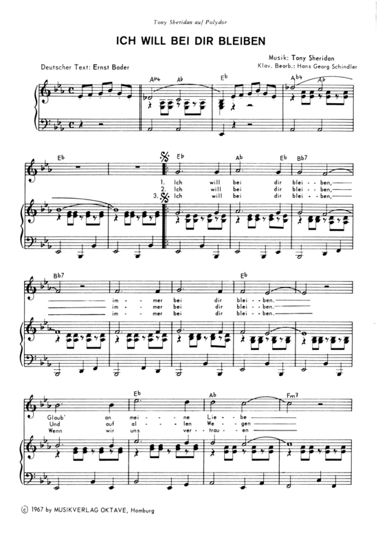 Ich will bei dir bleiben (Klavier + Gesang) (Klavier Gesang  Gitarre) von Tony Sheridan (1967)
