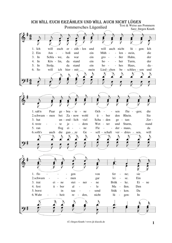 Ich will euch erz hlen und will auch nicht l gen (Gemischter Chor) (Gemischter Chor) von Choral Satz J rgen Knuth