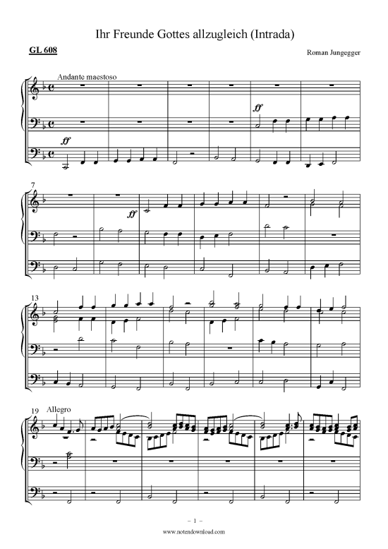 Ihr Freunde Gottes allzugleich (Intrada) GL 608 (Orgel Solo) (Orgel Solo) von Dr. Roman Jungegger