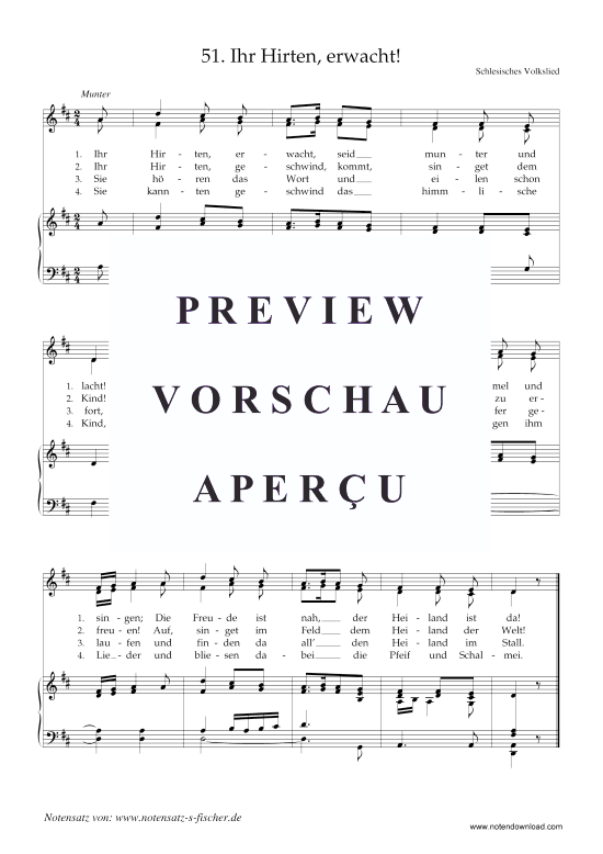 Ihr Hirten erwacht (Klavier + Gesang) (Klavier  Gesang) von Weihnachtslied aus Schlesien
