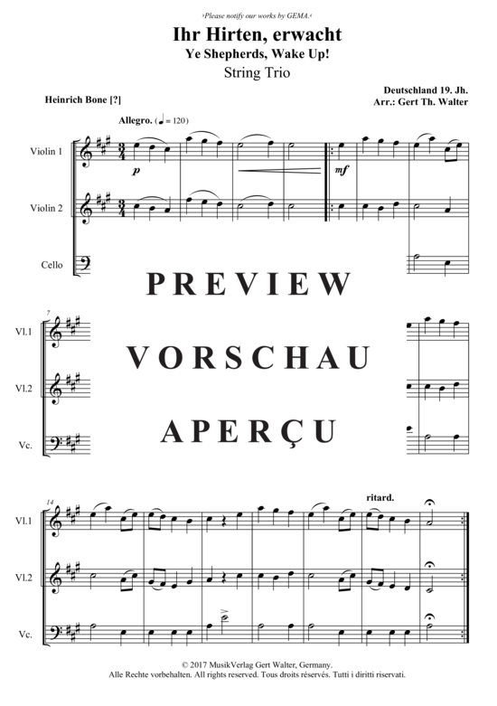 Ihr Hirten erwacht (Streicher Trio) (Trio (Streicher)) von Traditional