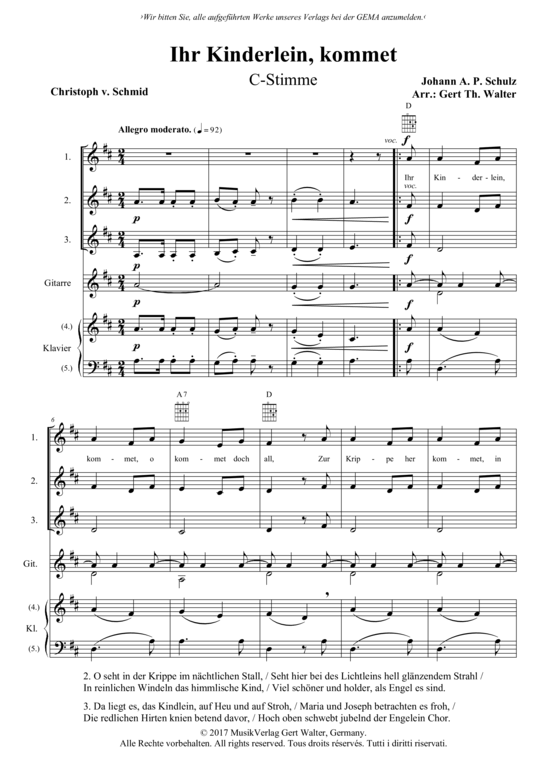 Ihr Kinderlein kommet (flexibles Quintett) (Quintett (Flexibel)) von Johann A. P. Schulz