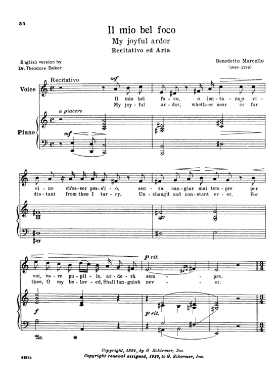 Il mio bel foco (Quella fiamma) (Gesang hoch + Klavier) (Klavier  Gesang hoch) von Benedetto Marcello