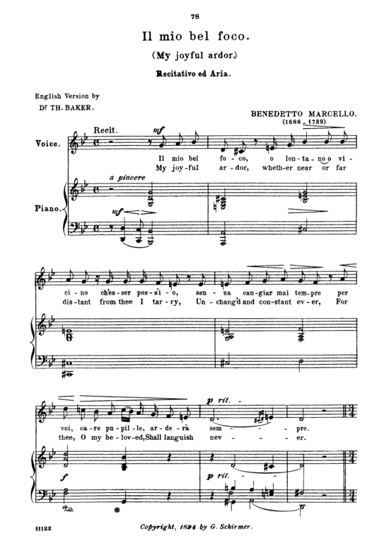 Il mio bel foco (Quella fiamma) (Gesang mittel + Klavier) (Klavier  Gesang mittel) von Benedetto Marcello