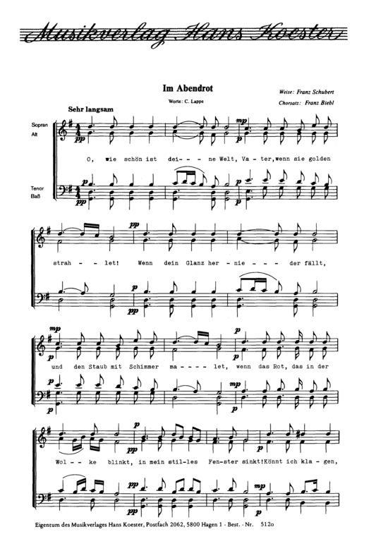 Im Abendrot (Gemischter Chor) (Gemischter Chor) von Franz Schubert (arr. Franz Biebl)
