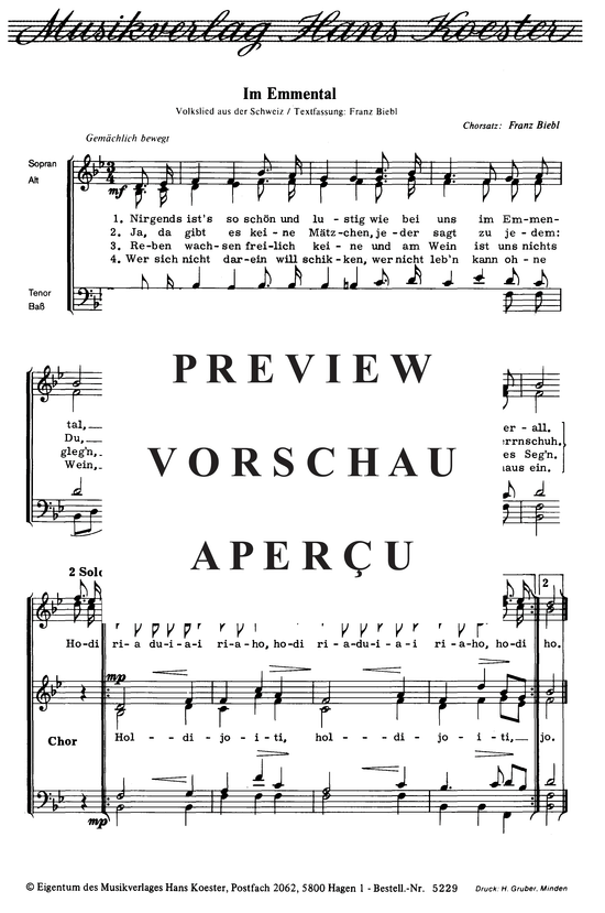 Im Emmental (Gemischter Chor 3-stimmig + Klavier) (Gemischter Chor) von Franz Biebl
