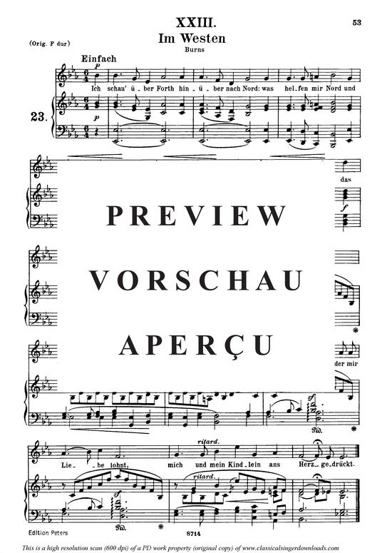 Im Westen Op.25 No.23 (Gesang mittel + Klavier) (Klavier  Gesang mittel) von Robert Schumann