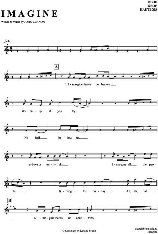 Imagine (Oboe) (Oboe Fagott) von John Lennon
