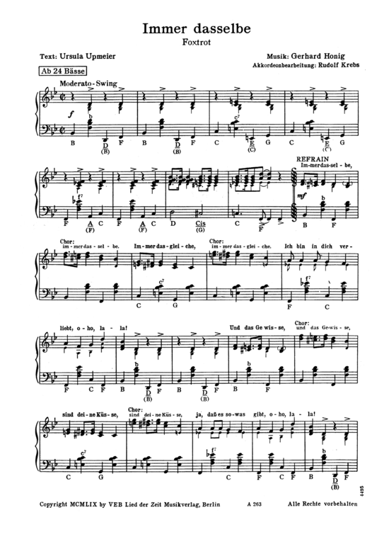Immer dasselbe (Akkordeon + Gesang) (Akkordeon) von Foxtrot (1959)