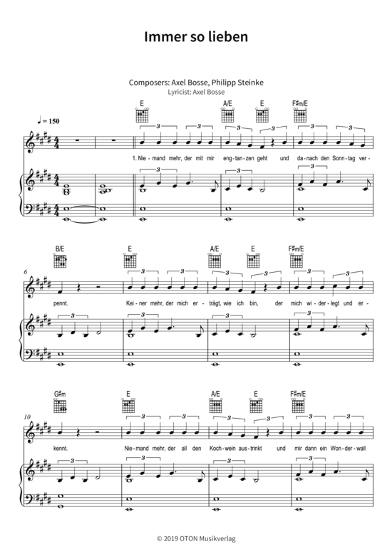 Immer so lieben (Gesang + Klavier Gitarre) (Klavier  Gesang) von Axel Bosse