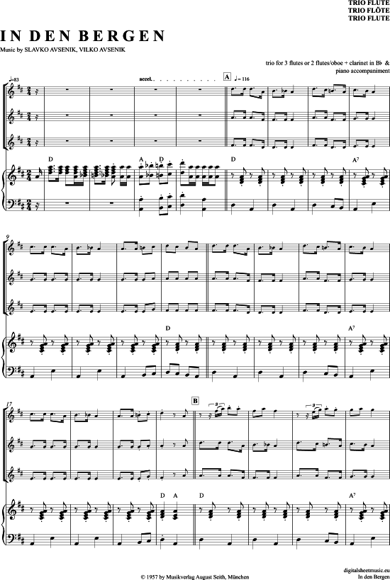In Den Bergen (Fl ten Trio + Klavier) (Trio (Fl te)) von Slavko Avsenik und seine Original Oberkrainer