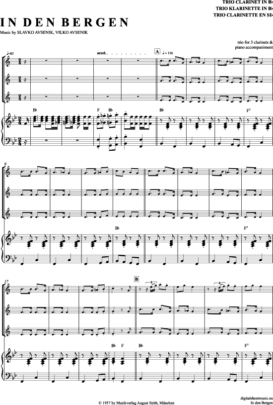 In Den Bergen (Klarinetten Trio + Klavier) (Trio (Klarinette)) von Slavko Avsenik und seine Original Oberkrainer