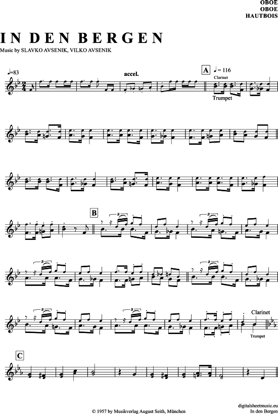 In Den Bergen (Oboe) (Oboe Fagott) von Slavko Avsenik und seine Original Oberkrainer