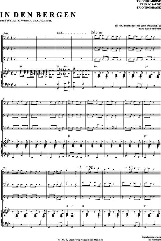 In Den Bergen (Posaunen Trio + Klavier) (Trio (Posaune)) von Slavko Avsenik und seine Original Oberkrainer