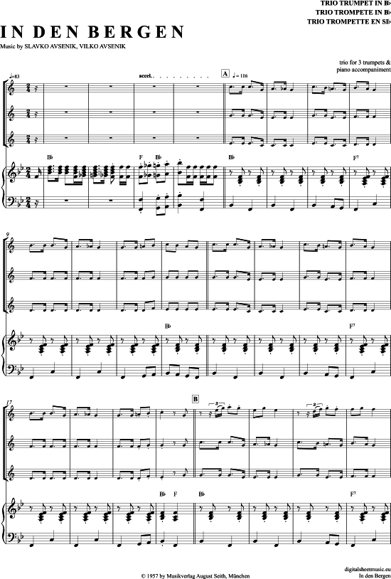 In Den Bergen (Trompeten Trio + Klavier) (Trio (Trompete)) von Slavko Avsenik und seine Original Oberkrainer