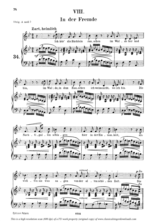 In der Fremde Op.39 No.8 (Gesang mittel + Klavier) (Klavier  Gesang mittel) von Robert Schumann